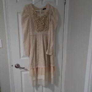 Cream Lace Tulle Layered Dress